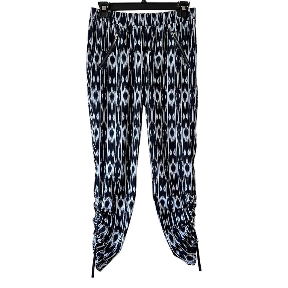 Athleta Reflection Aspire Pants Navy White Ikat Print Sz 2